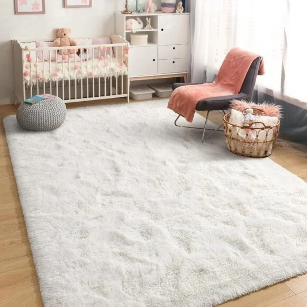 New 4x6 White Fluffy Rug, Cozy Non-Slip Cream Carpet for Living Room & Kids Room